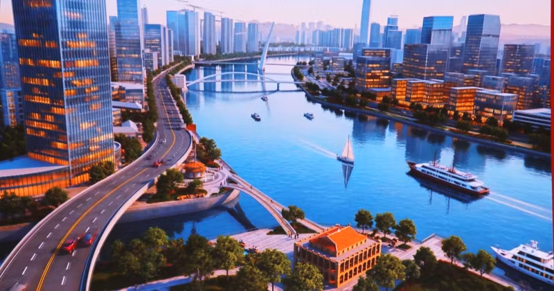 Perspective of the Nha Rong Wharf - Khanh Hoi Cultural Park Project and Bach Dang Riverside Green Space (Photo published by VNA)