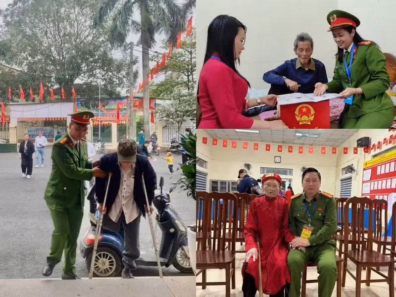 Police officers in An Khanh Commune, Ha Noi, assist elderly, ill, and mobility-impaired citizens in voting in the elections for deputies to the 16th National Assembly and People’s Councils at all levels for the 2026-2031 term.