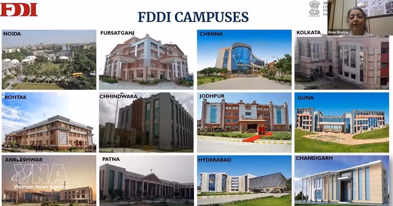 Renu Sharma from the Footwear Design and Development Institute (FDDI) introduces its campuses at the online seminar on April 9. (Photo: VNA)