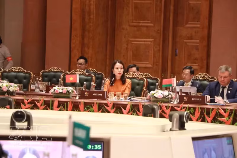 Deputy Foreign Minister Nguyen Minh Hang speaks at the Expanded BRICS Foreign Ministers' Meeting in India on May 14. (Photo: VNA)
