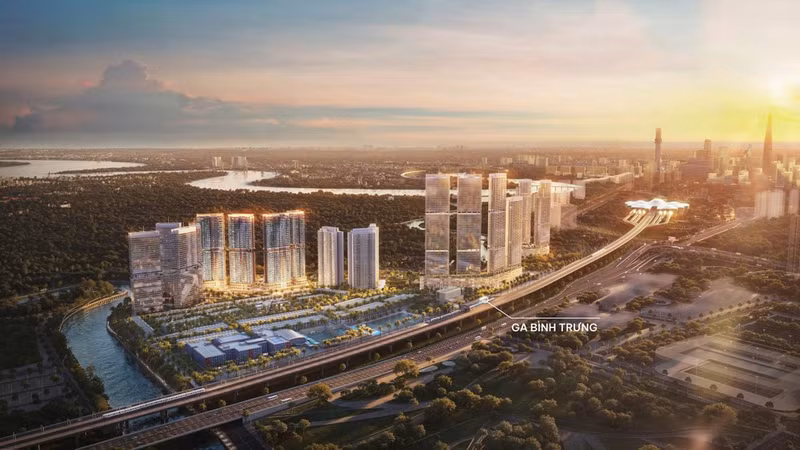 Artist’s impression of the Palm City development, with Binh Trung Station in the foreground. (Photo: Huong Viet Properties)