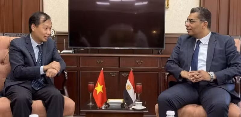Vietnamese Ambassador to Egypt Nguyen Nam Duong (L) has a working session with Egypt’s Red Sea Governor Walid Al Barqi on July 11. (Photo: VNA)