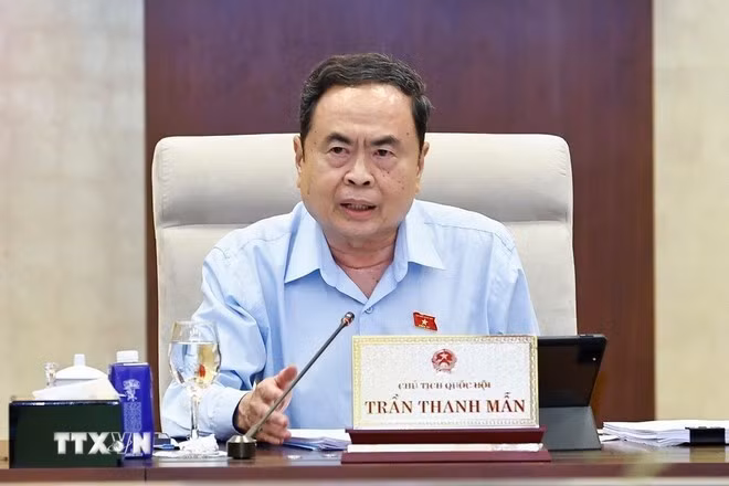National Assembly Chairman Tran Thanh Man speaks at the session (Photo: VNA)