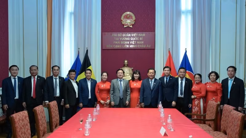 A delegation from Tay Ninh Province, led by Nguyen Van Quyet, Member of the Party Central Committee and Secretary of the Provincial Party Committee, pays a courtesy visit to the Vietnamese Ambassador to Belgium.