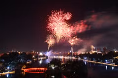 A colourful firework display lit up the sky above Hoan Kiem Lake in Ha Noi. 