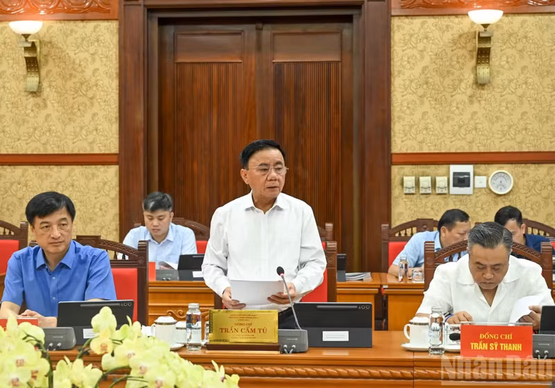 Permanent Member of Party Central Committee’s Secretariat Tran Cam Tu, Head of the Steering Committee, presides over the conference. (Photo: DUY LINH)
