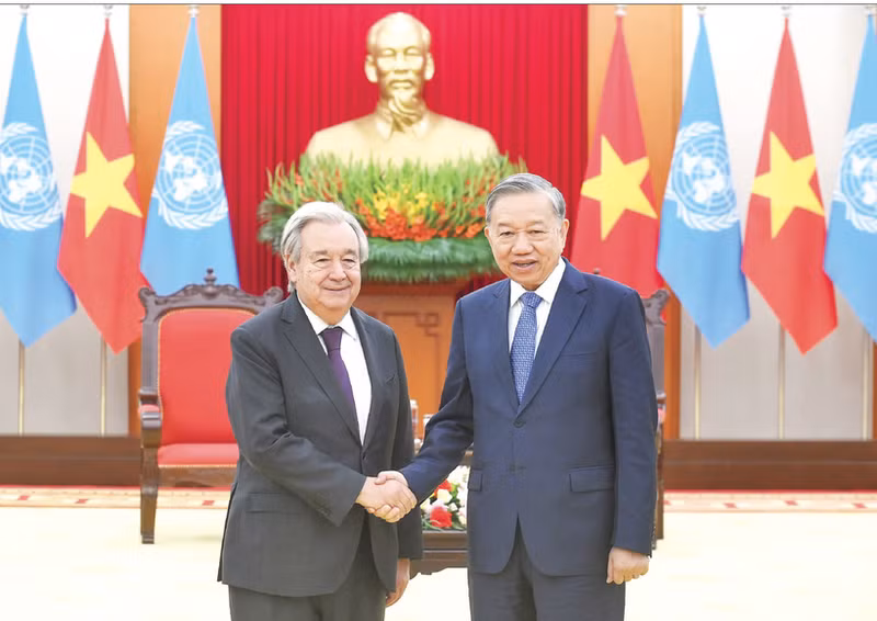 General Secretary To Lam receives United Nations Secretary-General Antonio Guterres at the Party Central Headquarters, October 25, 2025. (Photo: DANG KHOA)