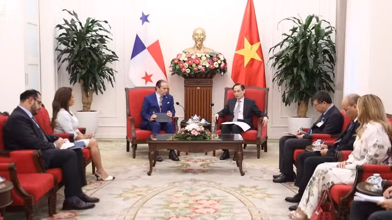 Vietnamese Minister of Foreign Affairs Le Hoai Trung (R) meets with his Panamanian counterpart Javier Eduardo Martínez-Acha Vásquez in Ha Noi on October 7. (Photo: the Ministry of Foreign Affairs)