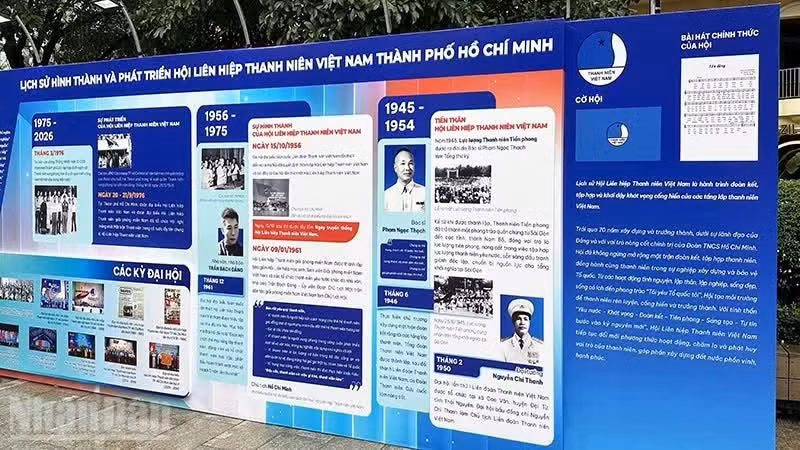 An information board detailing the history and development of the Viet Nam Youth Federation in Ho Chi Minh City (Photo: HOANG LIEM)