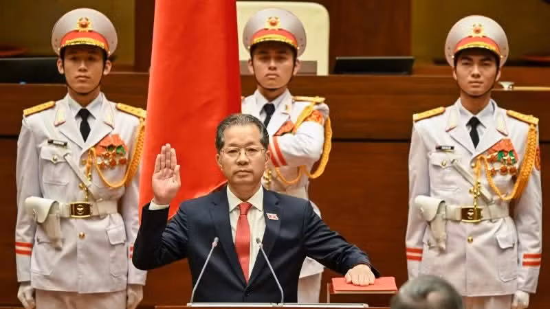 Chief Justice of the Supreme People’s Court Nguyen Van Quang at the swearing-in ceremony. (Photo: Duy Linh)