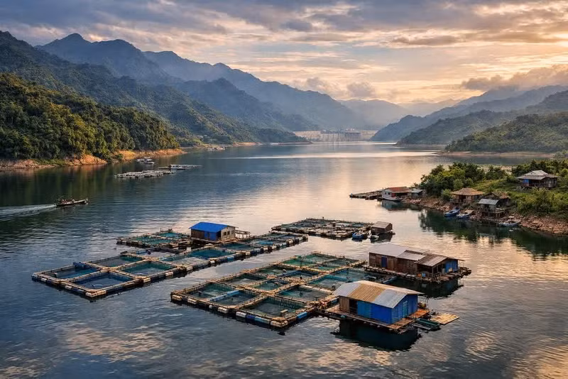 Utilising the surface area of reservoirs for aquaculture at the Son La hydropower plant.