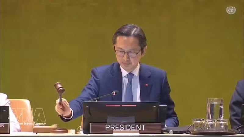 Ambassador Do Hung Viet, in his capacity as President of the 11th NPT Review Conference, announces the conclusion of the conference. (Photo: VNA)