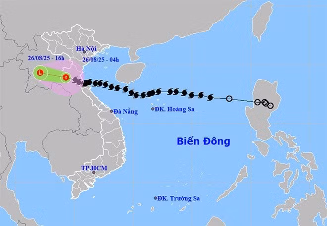 Typhoon Kajiki weakens into a tropical depression early on August 26 as it moved over central Laos. (Source: thoitietvietnam)