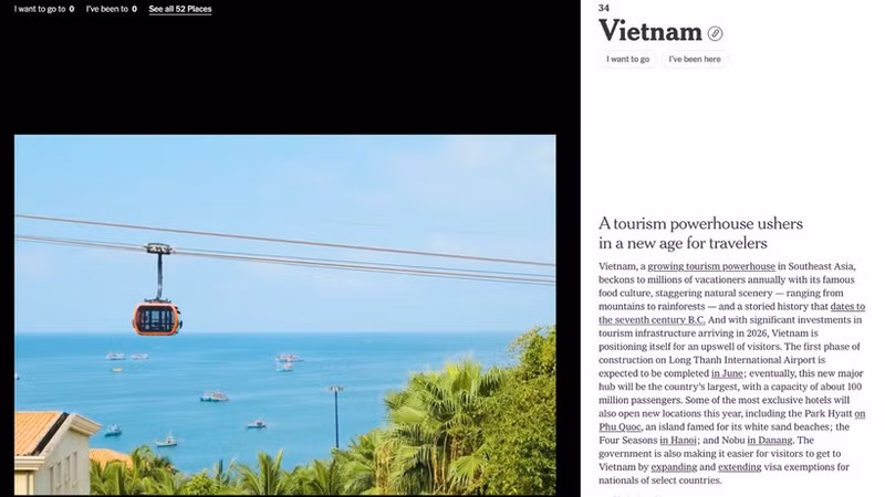 An image of the Hon Thom cable car appears in The New York Times’ introduction to Viet Nam.