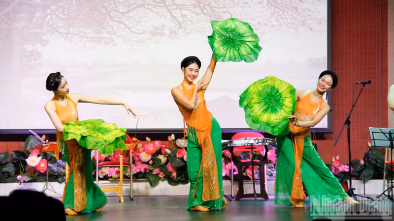 Artists from the Viet Nam National Arts Theatre perform at the “The Fatherland in Our Hearts” artistic programme held at the Vietnamese Cultural Centre in France on September 19.