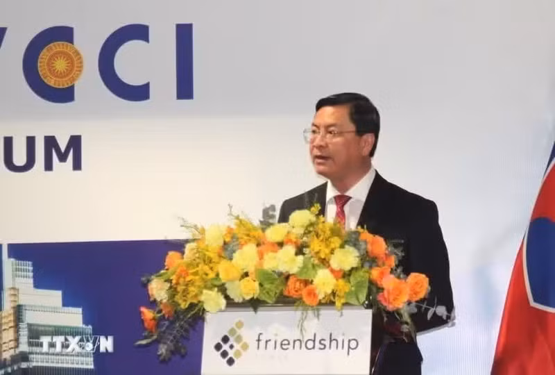 Vice Chairman of the municipal People’s Committee Nguyen Cong Vinh speaks at the event. (Photo: VNA)