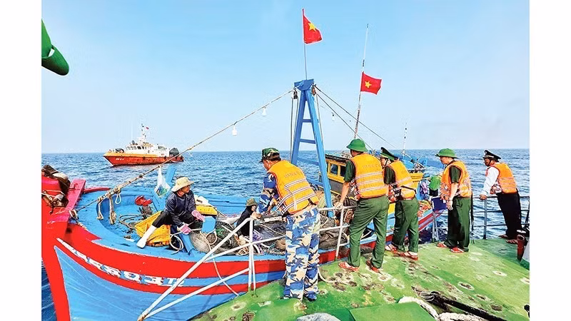 Quang Ngai border guard forces conduct regular sea patrols, strictly handle IUU fishing violations. (Photo: nhandan.vn)
