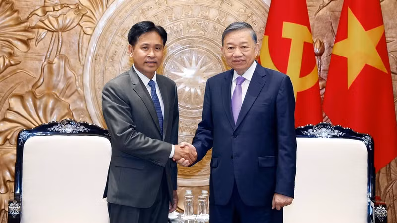 General Secretary of the Communist Party of Viet Nam (CPV) Central Committee and State President To Lam (R) and President of the Supreme People's Court of Laos Phayvy Syboualypha. (Photo: VNA)
