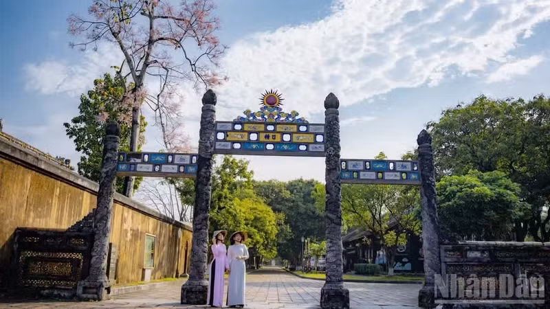 Visitors come to Hue during the season when the royal poinciana flowers bloom. (Photo: LE DINH HOANG)