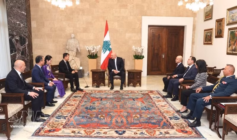Lebanese President Joseph Aoun receives Vietnamese Ambassador to Egypt and Lebanon Nguyen Nam Duong as he presents his credentials on October 15. (Photo: VNA)