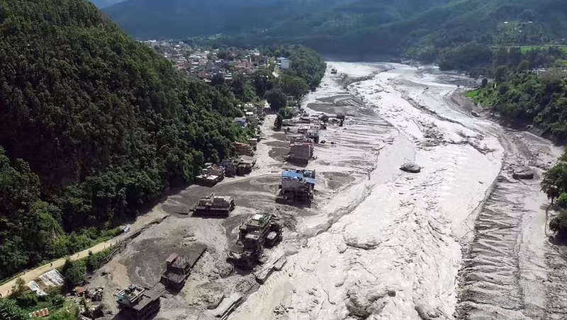 The area devastated by flash floods in Rasuwa, Nepal, on August 26 (Photo: VNA)