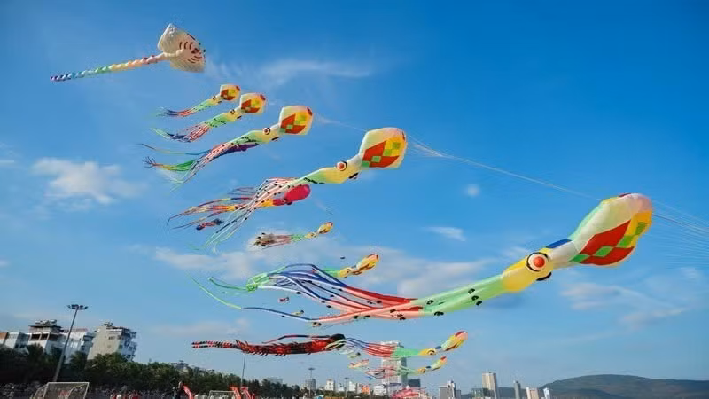 The skies over Quy Nhon fill with vibrant colours during the 2026 Art Kite Festival.
