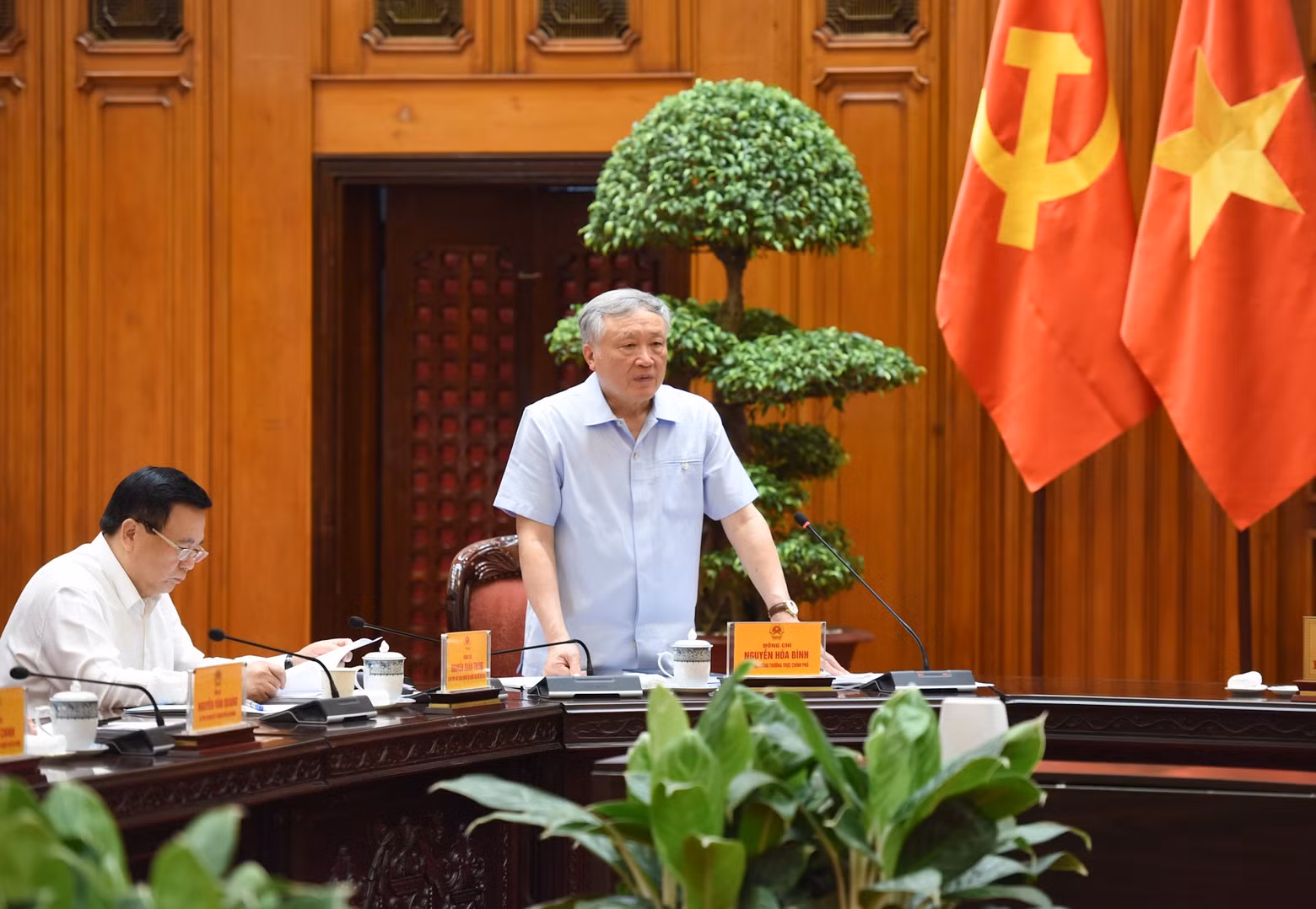 Deputy PM Nguyen Hoa Binh speaks at the meeting. Deputy PM Nguyen Hoa Binh speaks at the meeting.