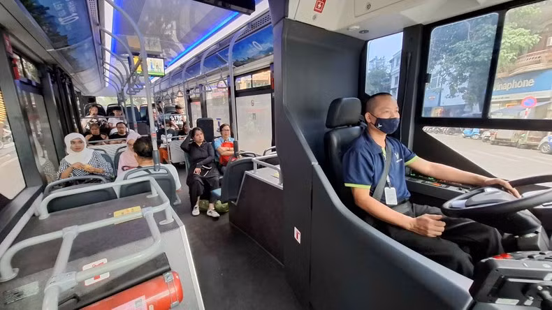 Inside an electric bus. Inside an electric bus.
