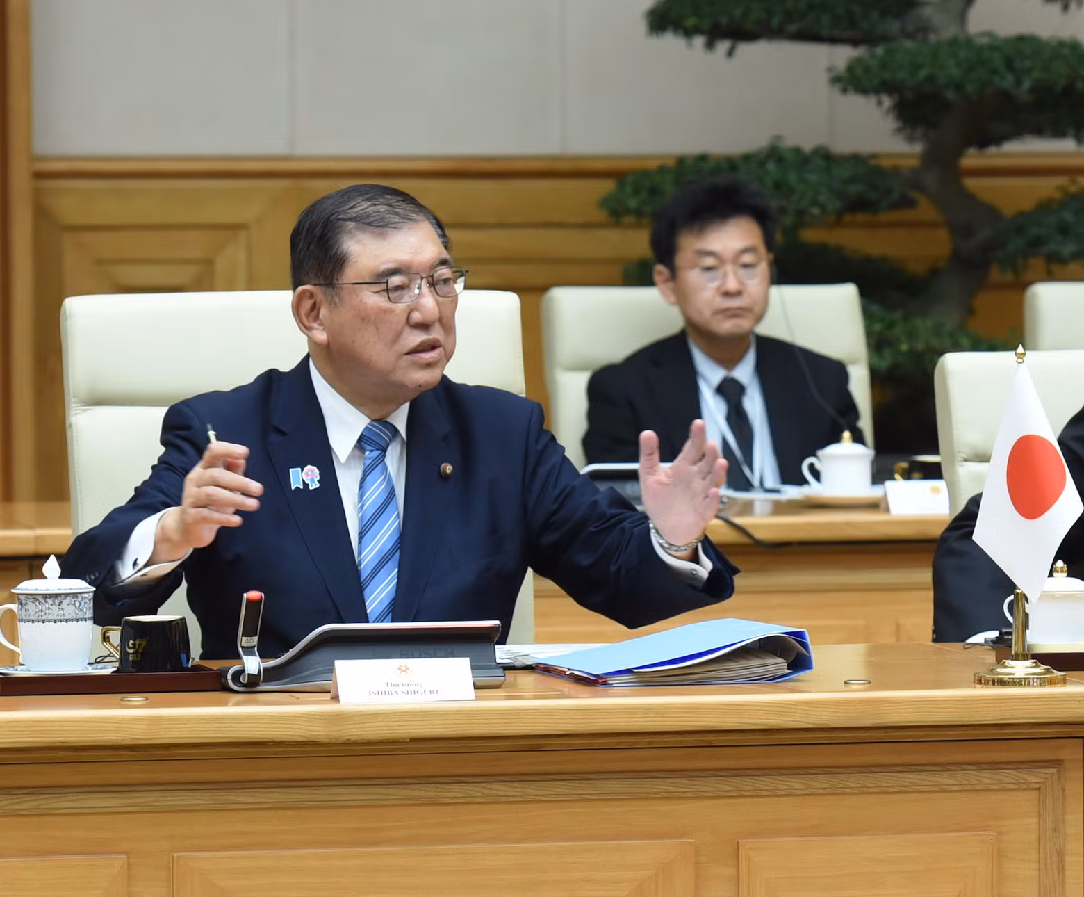 Japanese PM Ishiba Shigeru speaks at the talks.