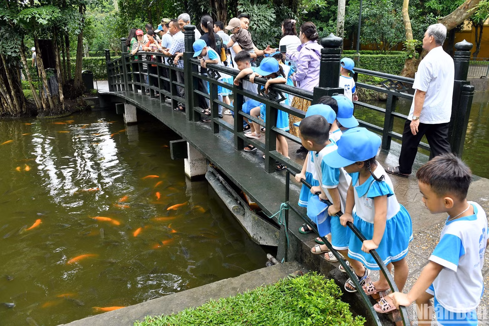 In front of the house is a pond where Ho Chi Minh often fed fish as a way of relaxation. In front of the house is a pond where Ho Chi Minh often fed fish as a way of relaxation.