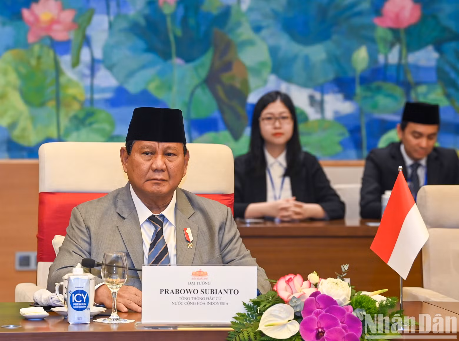 Indonesian President-elect Prabowo Subianto addresses the event