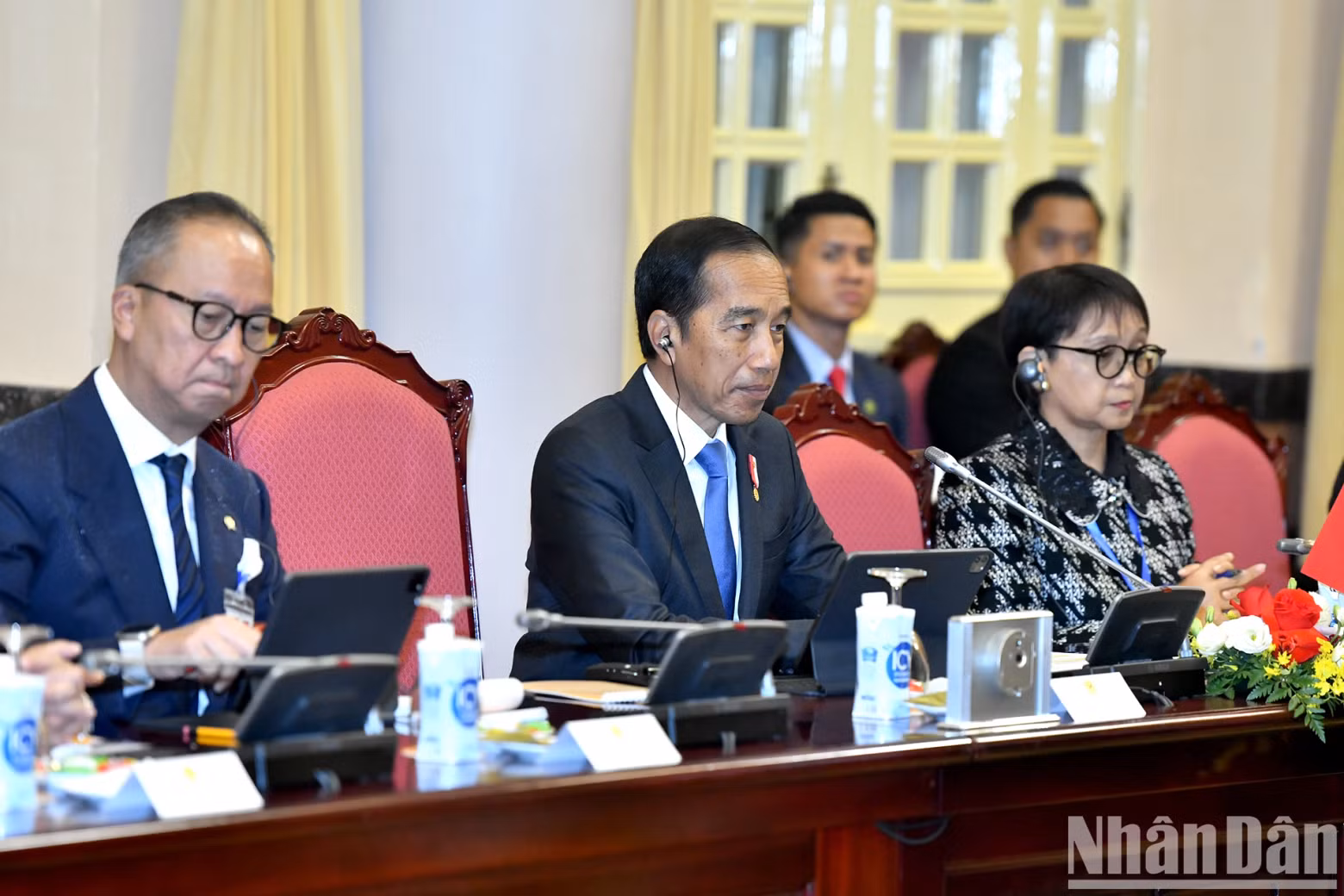 Indonesian President Joko Widodo speaks at the talks.