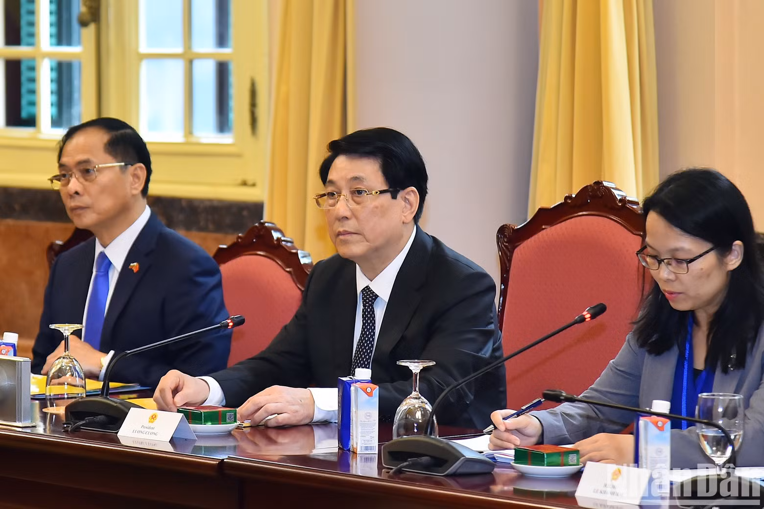 President Luong Cuong speaks at the talks.