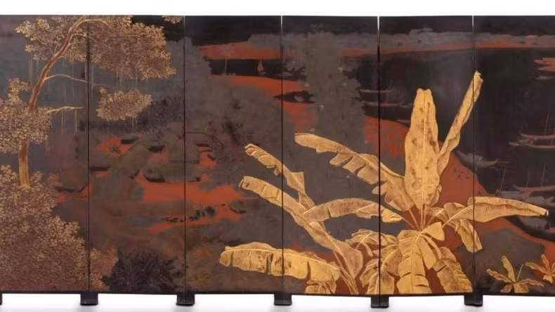 ‘Paysage d’un village’ folding screen by artist Le Quoc Loc