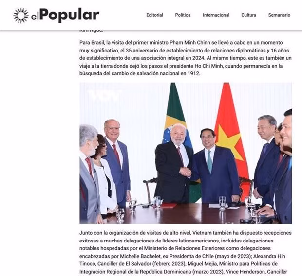 The article ran by the El Popular (People) e-newspaper. (Photo: VNA) The article ran by the El Popular (People) e-newspaper. (Photo: VNA)