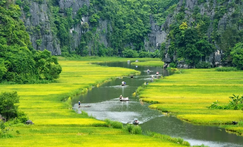 The captivating green beauty on the journey to explore the Tam Coc-Bich Dong route. (Photo: Ninh Binh Provincial Department of Tourism) The captivating green beauty on the journey to explore the Tam Coc-Bich Dong route. (Photo: Ninh Binh Provincial Department of Tourism)
