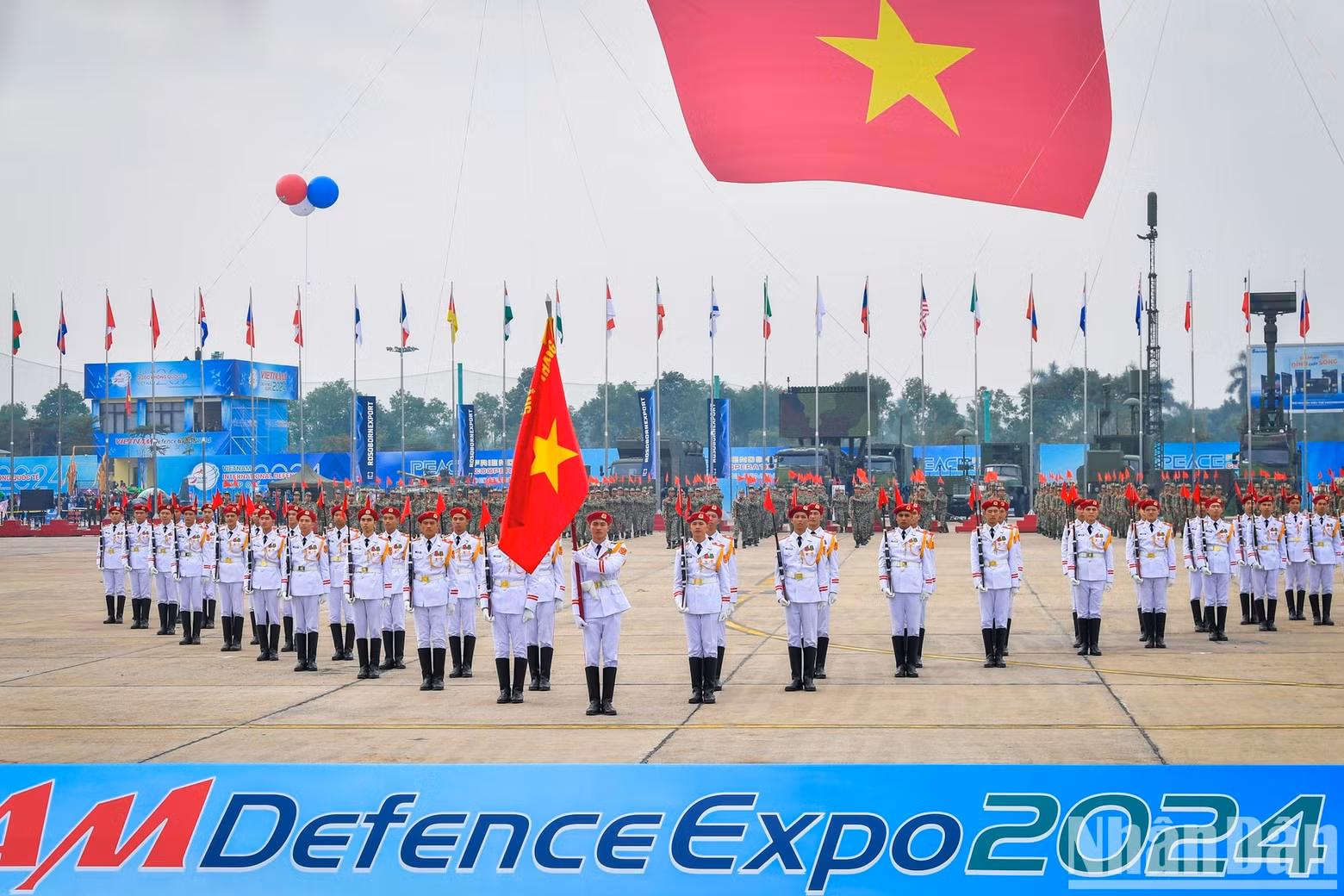 An overview of the flag-raising ceremony during the rehearsal for the expo.