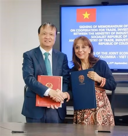 Vietnamese Deputy Minister of Industry and Trade Do Thang Hai (L) and Colombian Deputy Minister of Trade, Industry and Tourism Soraya Caro Vargas (Photo: VNA)