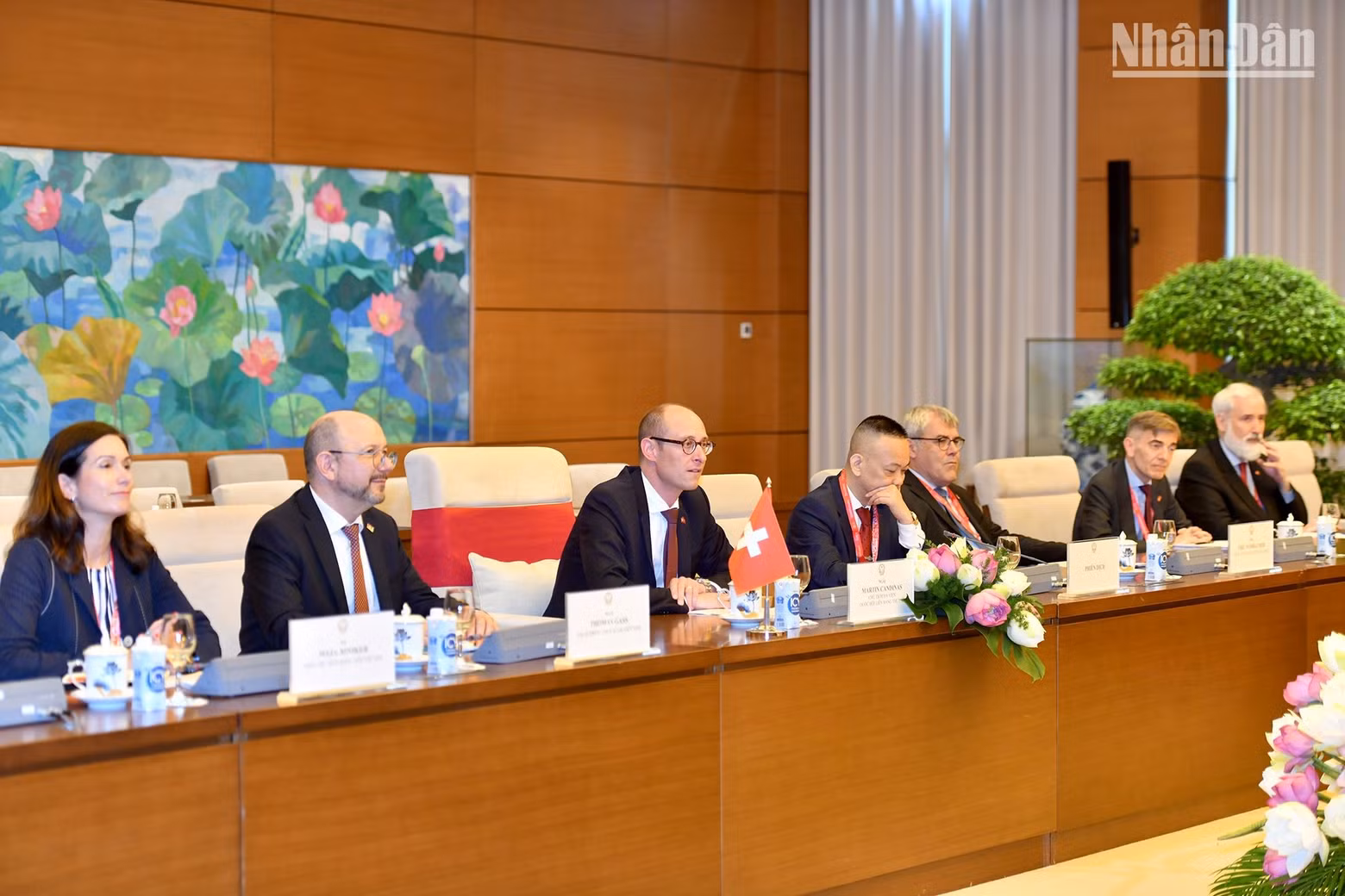 President of the National Council of Switzerland Martin Candinas and other Swiss delegates attend the talks.