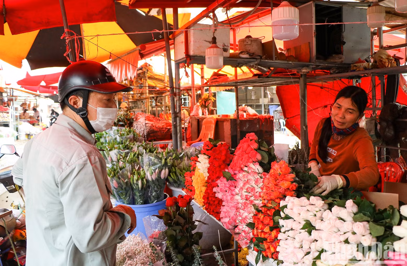 A guest from Hoan Kiem District buys roses for International Women’s Day.