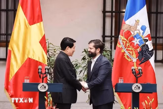 President Luong Cuong (left) and his Chilean counterpart Gabriel Boric Font. (Photo: VNA) President Luong Cuong (left) and his Chilean counterpart Gabriel Boric Font. (Photo: VNA)