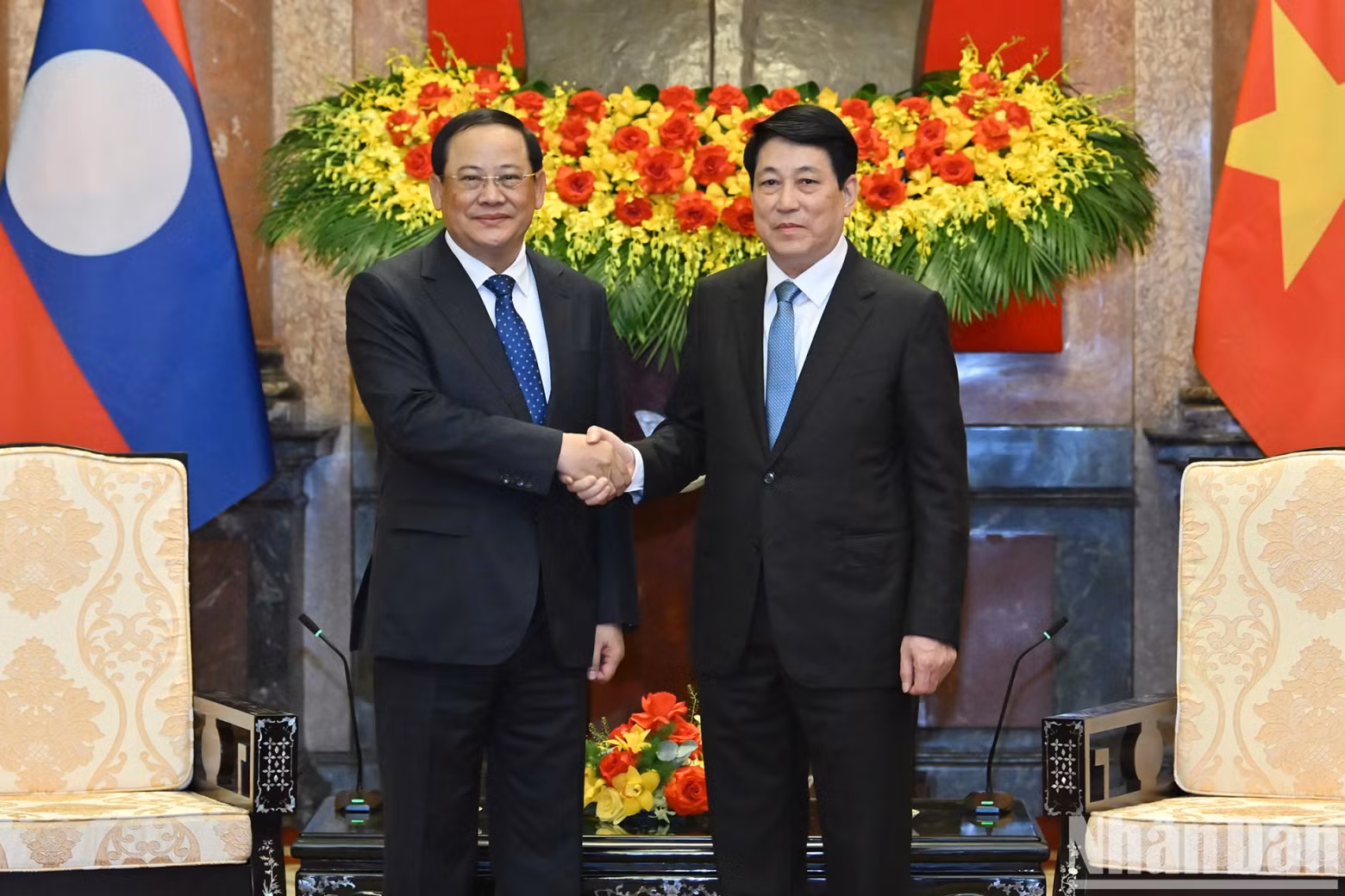 President Luong Cuong and Lao Prime Minister Sonexay Siphandone at the reception.