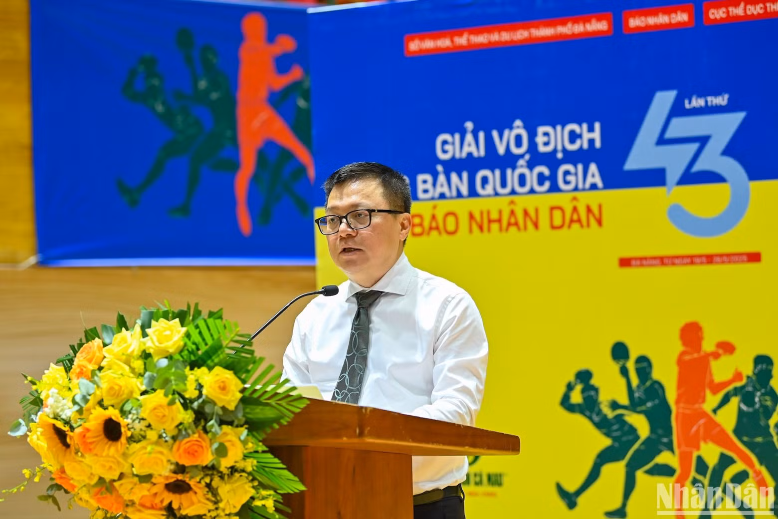 Editor-in-Chief of Nhan Dan Newspaper Le Quoc Minh speaks at the opening ceremony. (Photo: NDO)