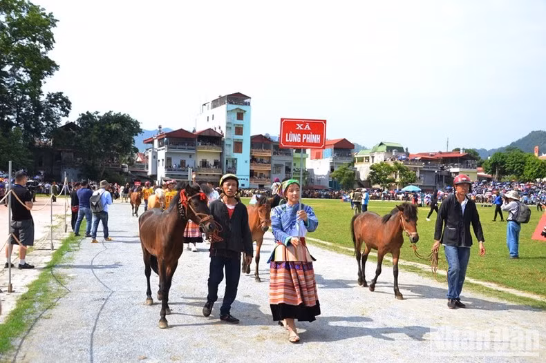 The jockeys joined a march before entering the competition. The event witnessed the competition of 104 jockeys from the districts of Si Ma Cai, Bac Ha, and Bat Xat Ha of Lao Cai Province.