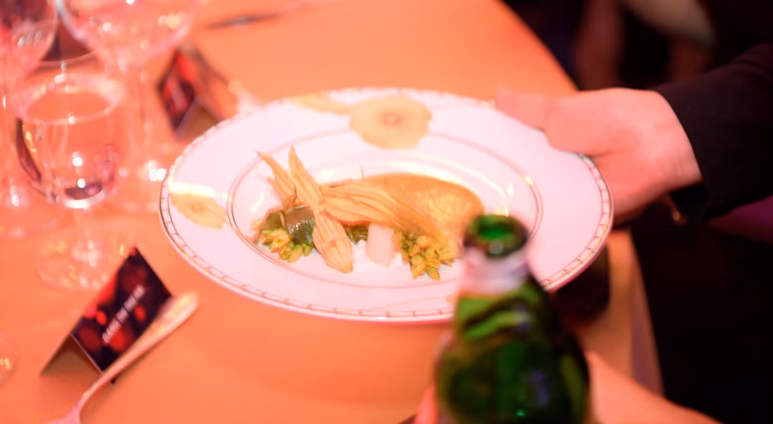 Fish and scallop served with telosma cordata, pumpkin flowers, lettuce and white radish