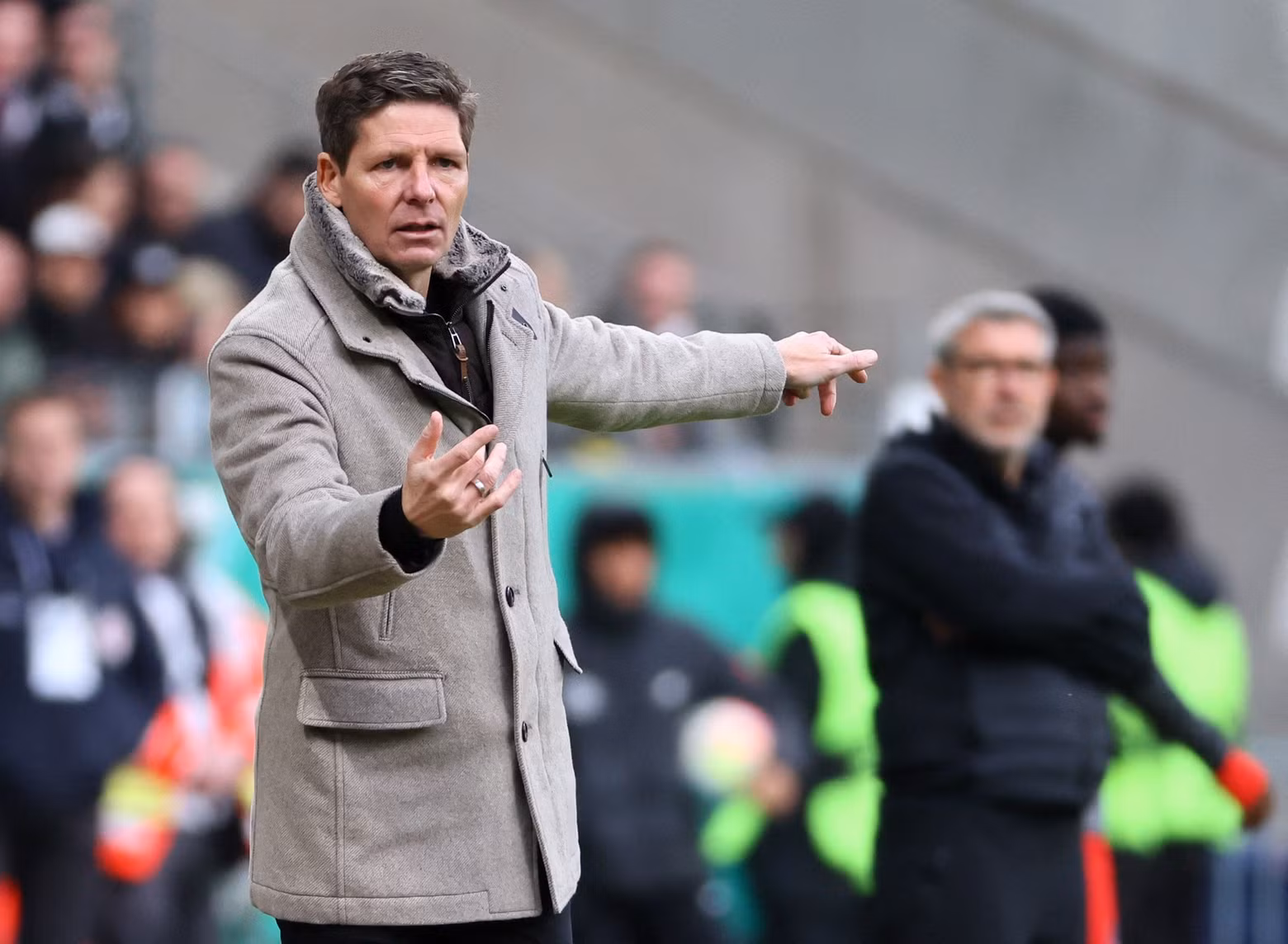 Eintracht Frankfurt coach Oliver Glasner as 1. FC Union Berlin coach Urs Fischer looks on - DFB Cup - Quarter Final - Eintracht Frankfurt v 1. FC Union Berlin - Deutsche Bank Park, Frankfurt, Germany - April 4, 2023. (Photo: Reuters)