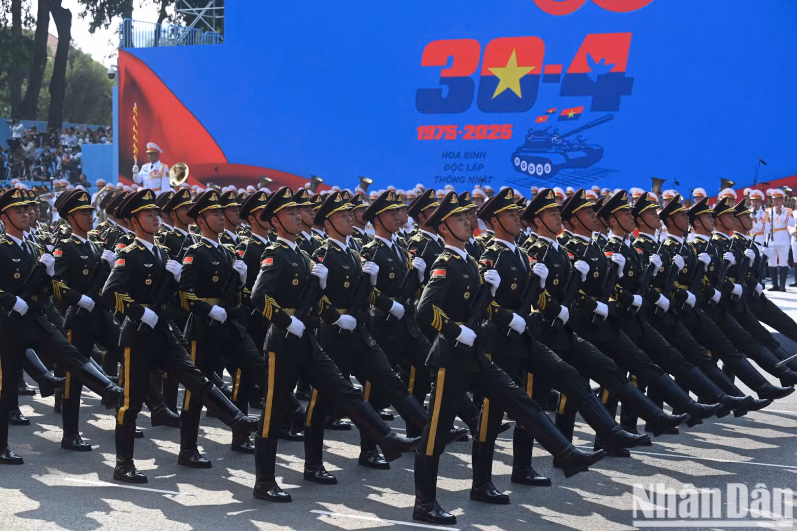 Chinese People's Liberation Army honour guard marching in the parade.