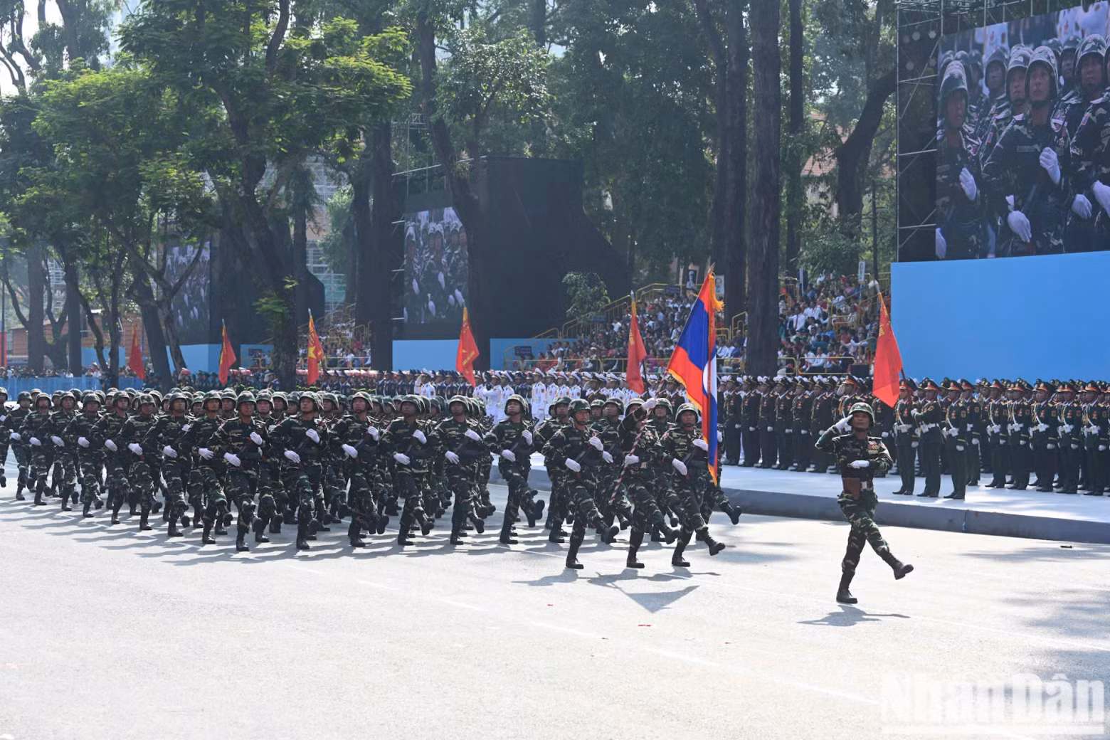 Troops from the Lao People's Army participating in the parade.