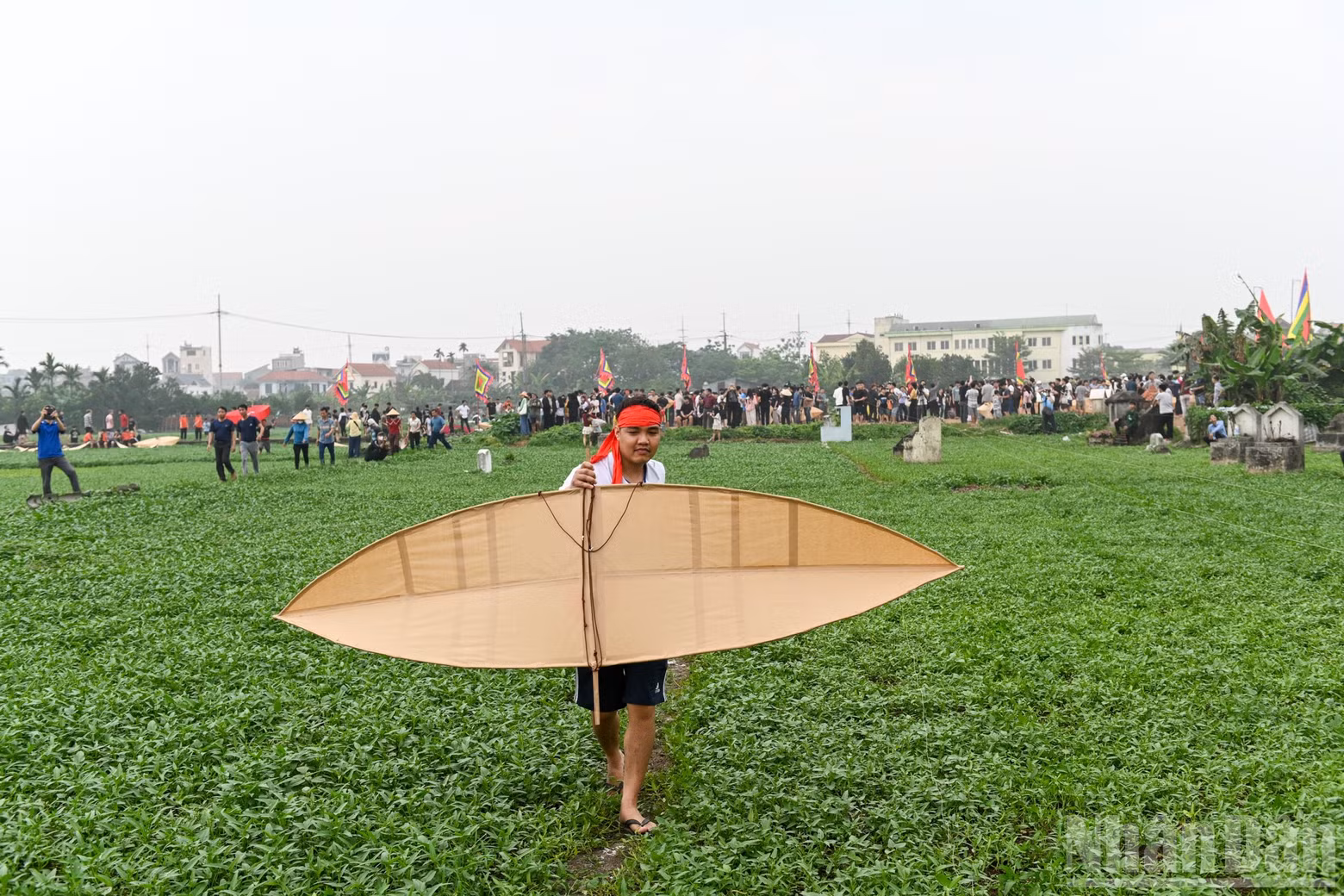 According to traditional rules, eligible kites must be at least 2.2 metres in length, at least 0.6 metres in width, equipped with at least three flutes (each with a minimum diameter of 2.5cm), and must not have wings made of glossy white paper. They are flown over the village fields. The winning kite is judged on the beauty of its flute sounds, its height, and its stability in the air.