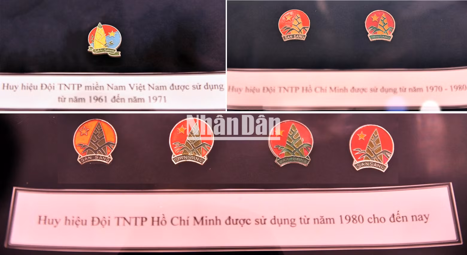 Badges of the Ho Chi Minh Young Pioneer Organisation through the years, including a rare version from southern Viet Nam.